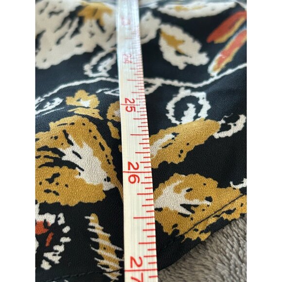 Floral Print Short-Sleeve Blouse XL Black Gold Blue Polyester - Picture 7 of 8